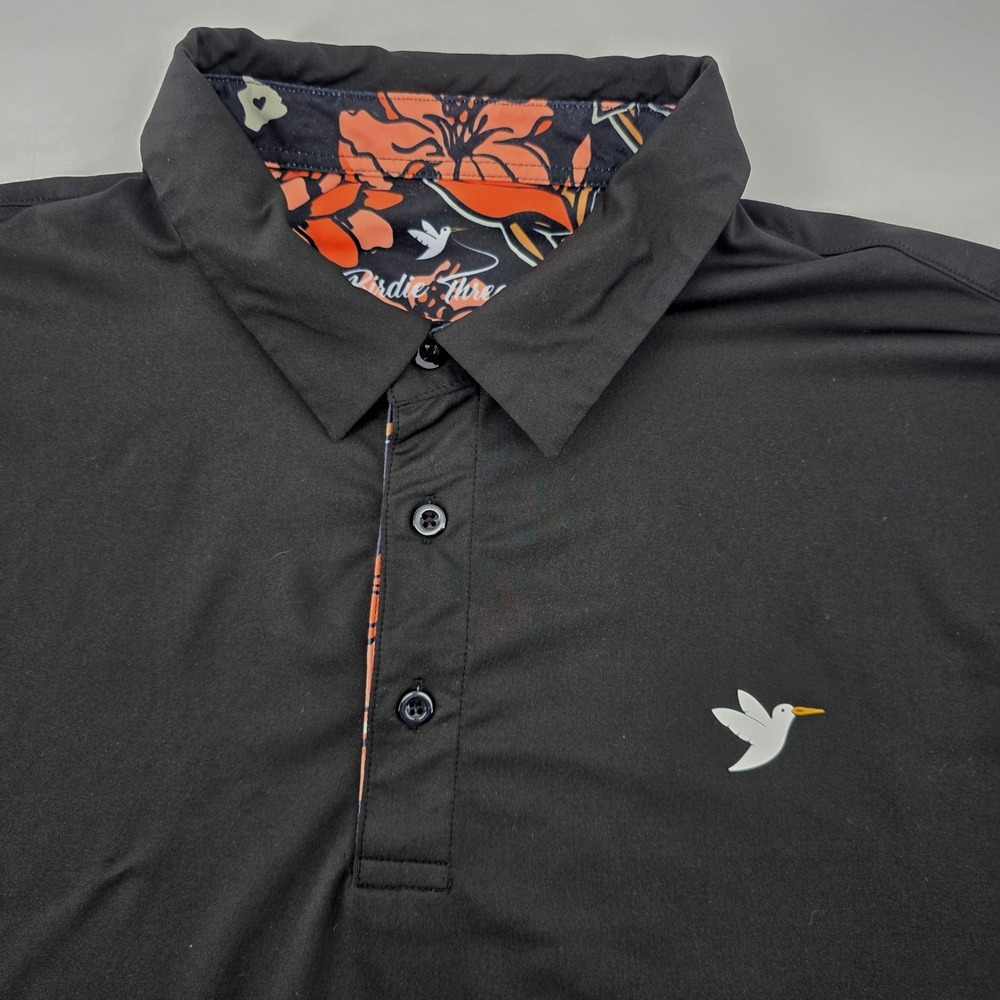 Birdie Threads Mens XXL Black Floral Trim Performance Golf Polo Shirt SS